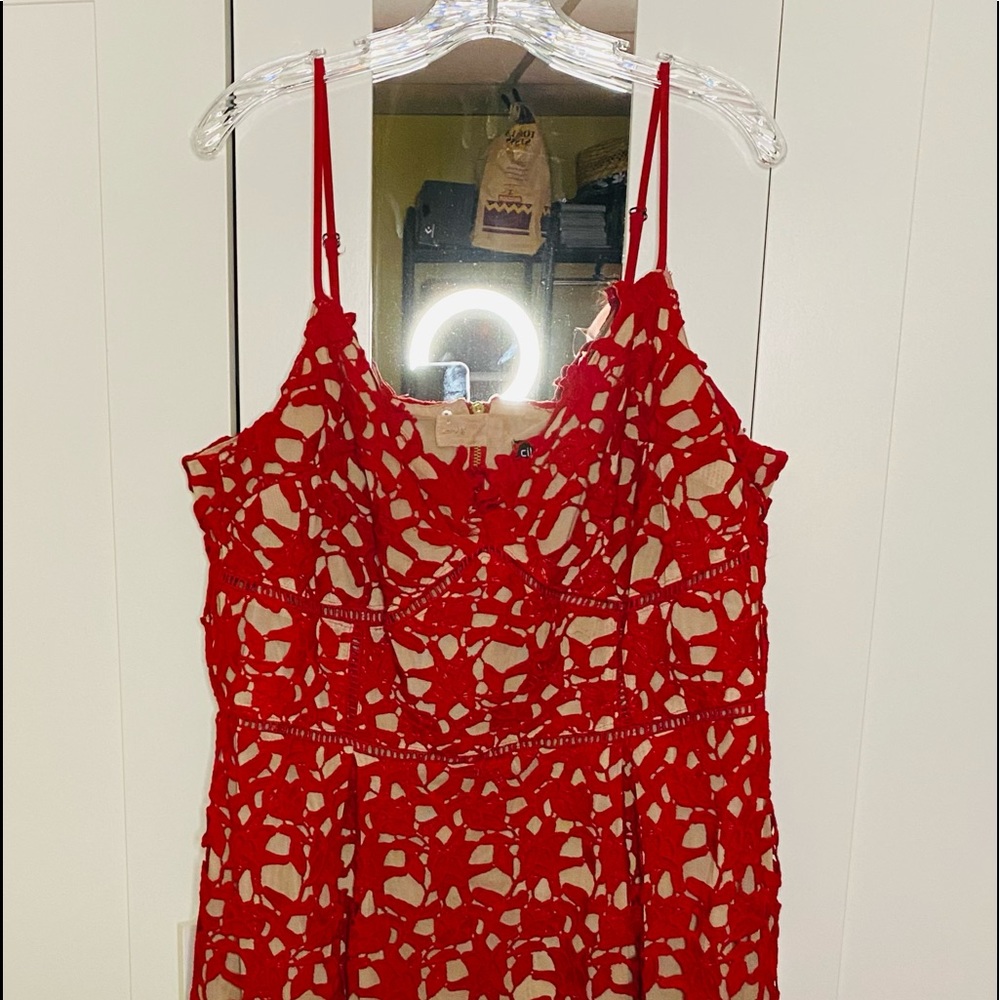City Chic Red Crochet Overlay Midi Dress